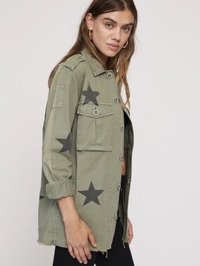 pistola Olive Utility Jacket with Black Star Print
